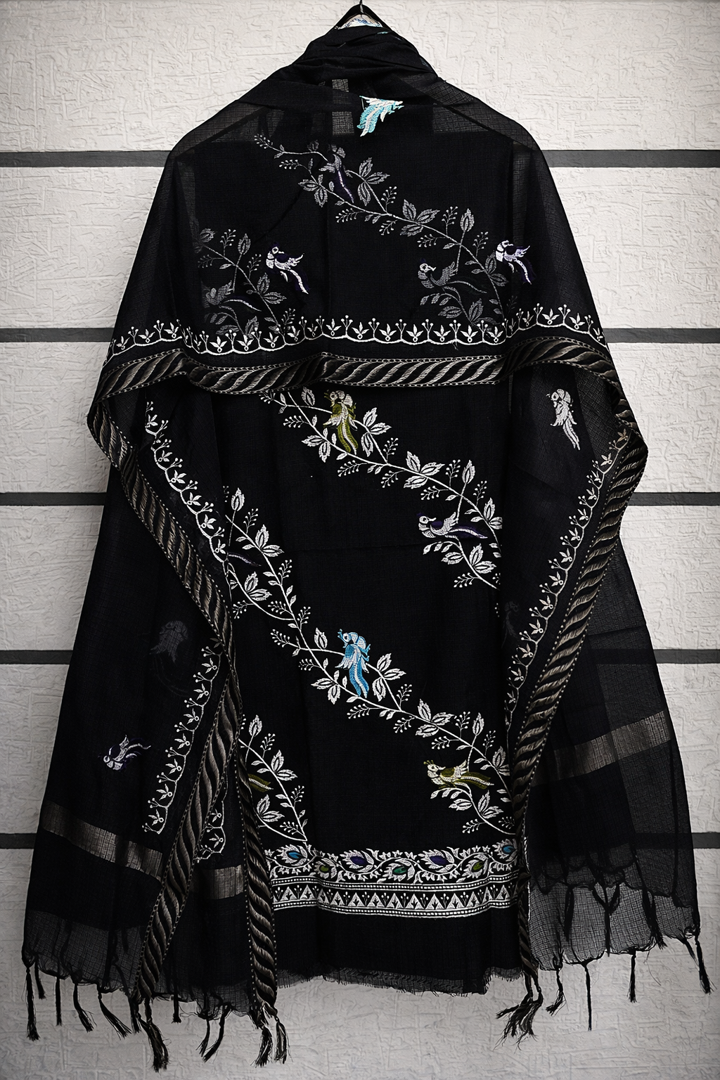 Midnight Songbird Embroidery Dress Material