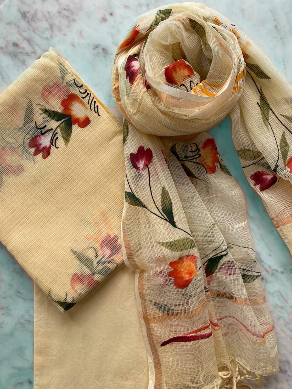 Pure Kota Cotton Hand Painting Work Dress Material with Bottom – My Store