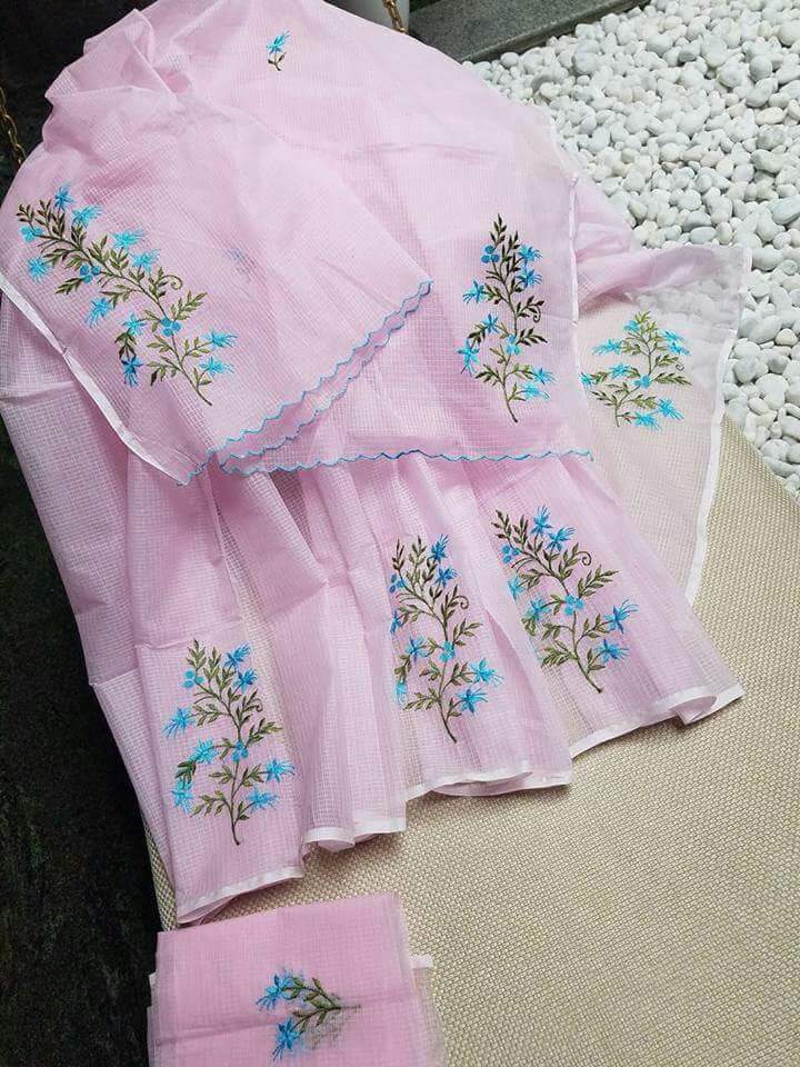Pink kota doria saree