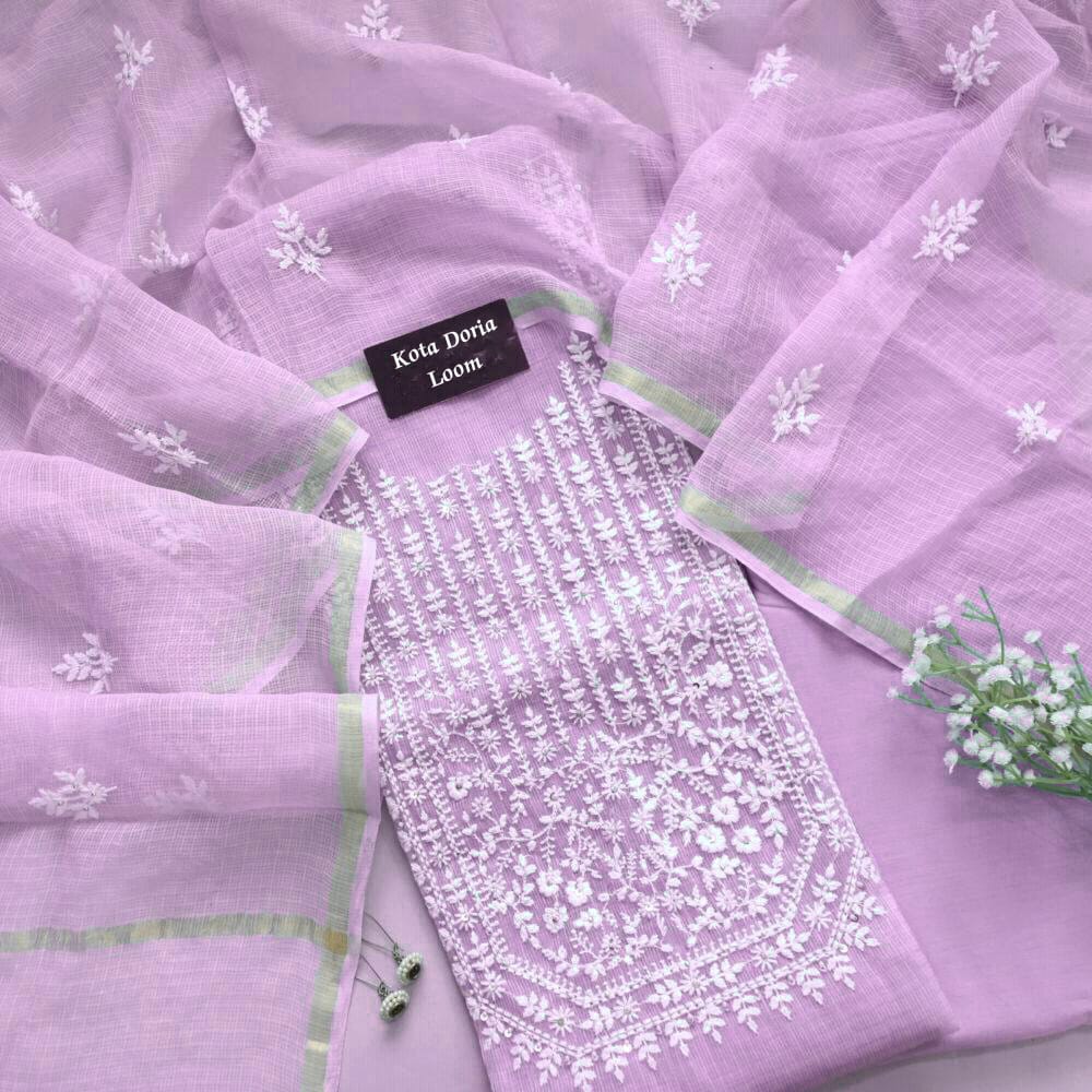 Lilac Grace Kota Doria Embroidery Work Dress Material