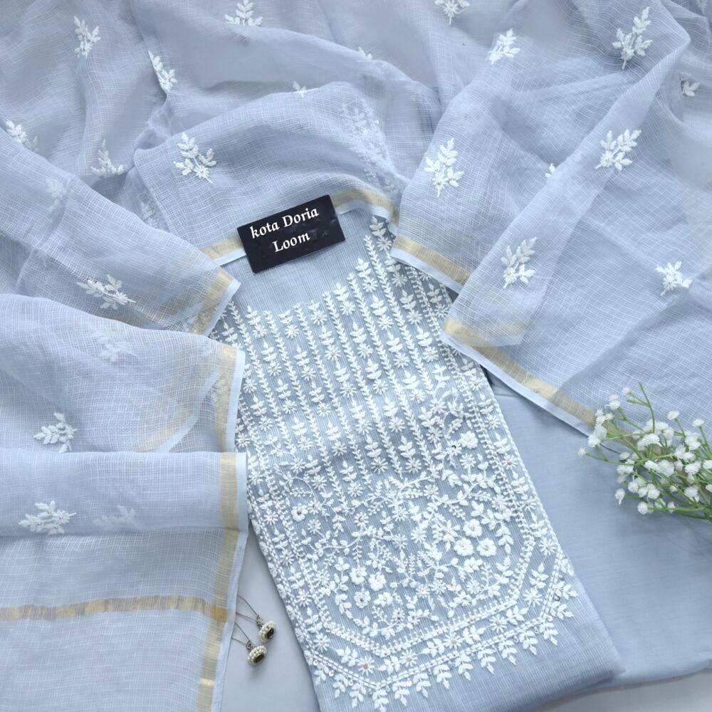 Graceful Sky Blue Kota Doria Cotton Dress Material