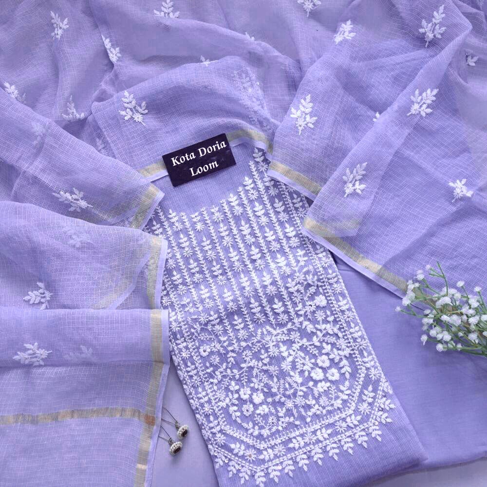 Elegant Lavender Kota Doria Cotton Dress Material
