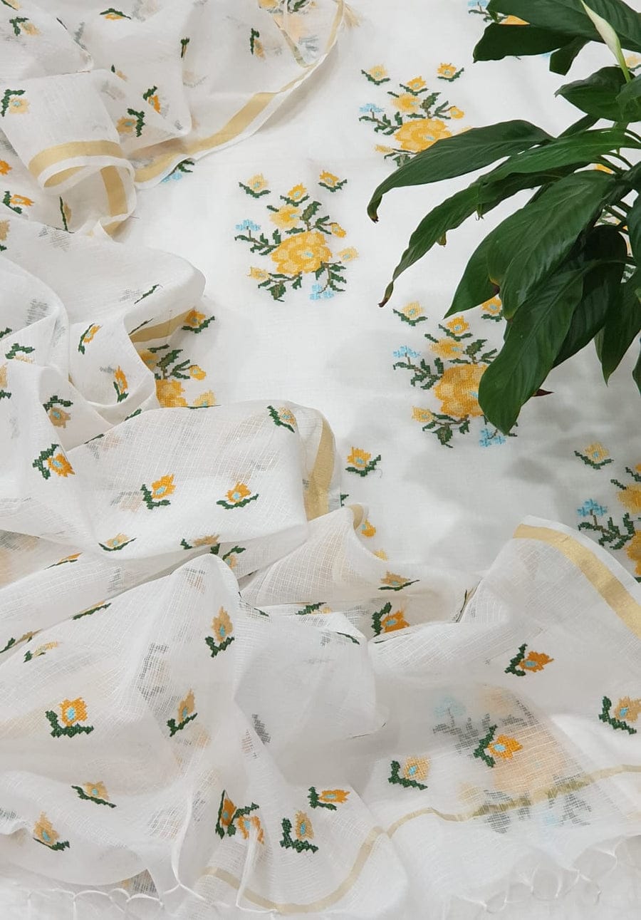 Elegant Florals in Kota Doria Cotton Dress Material