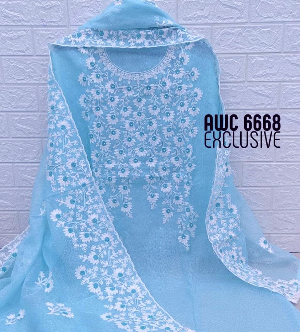 Aqua Blue Kota Doria Cotton Dress Material