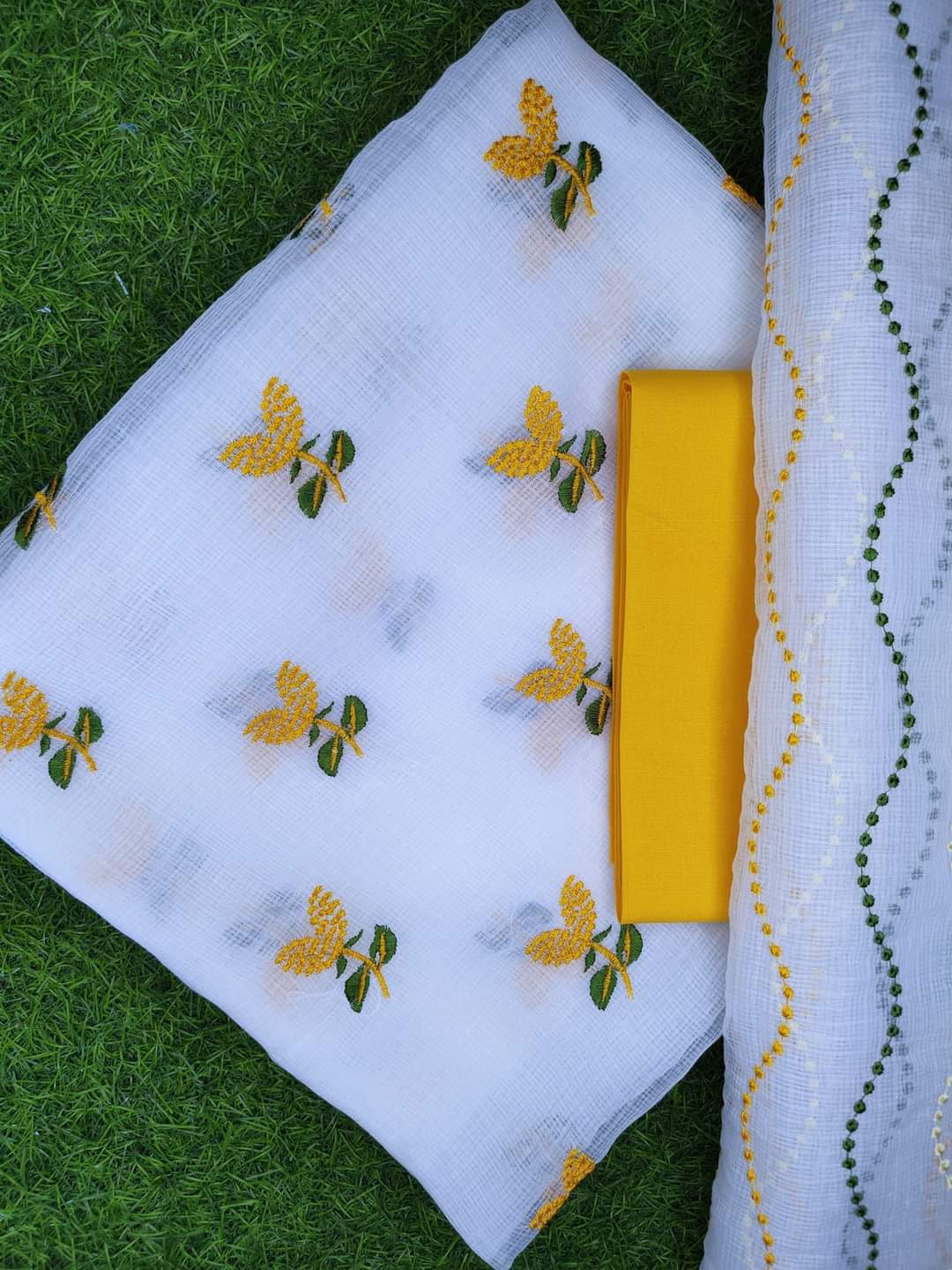 Sunlit Bloom Kota Embrodiery Work Dress Material