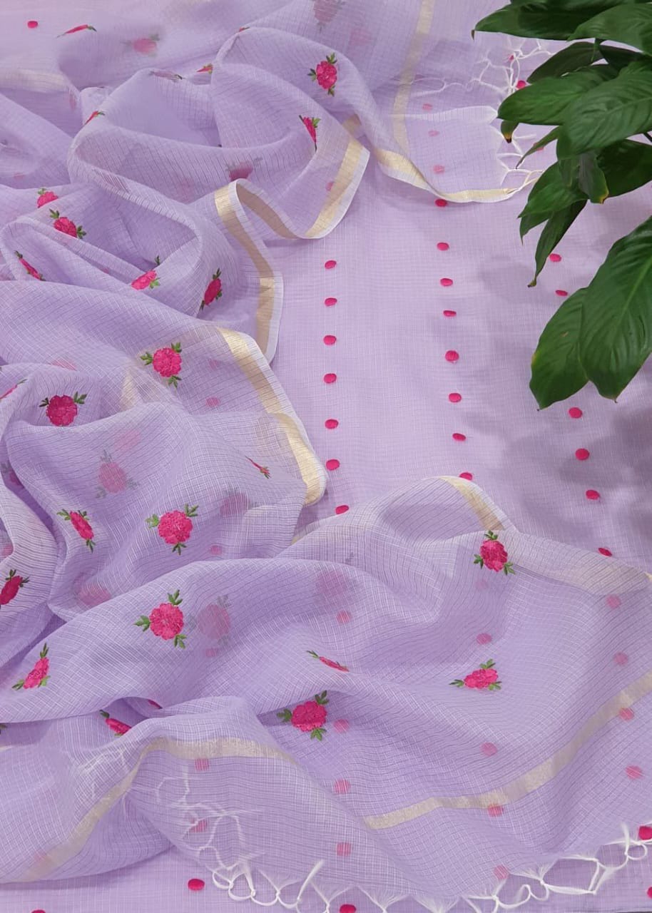 Ivory Blossom Embrodiery Work Dress Material