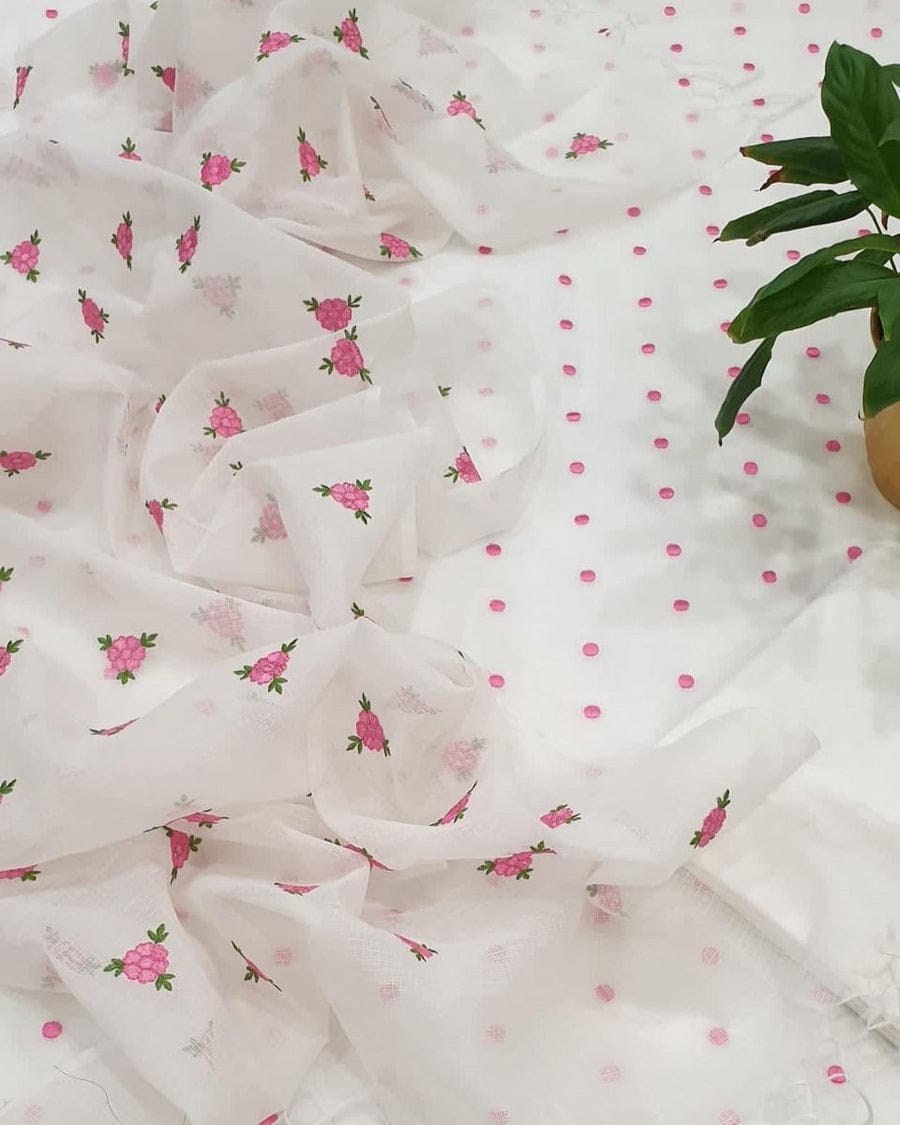 Ethereal Petals Embroidered Work Dress Material