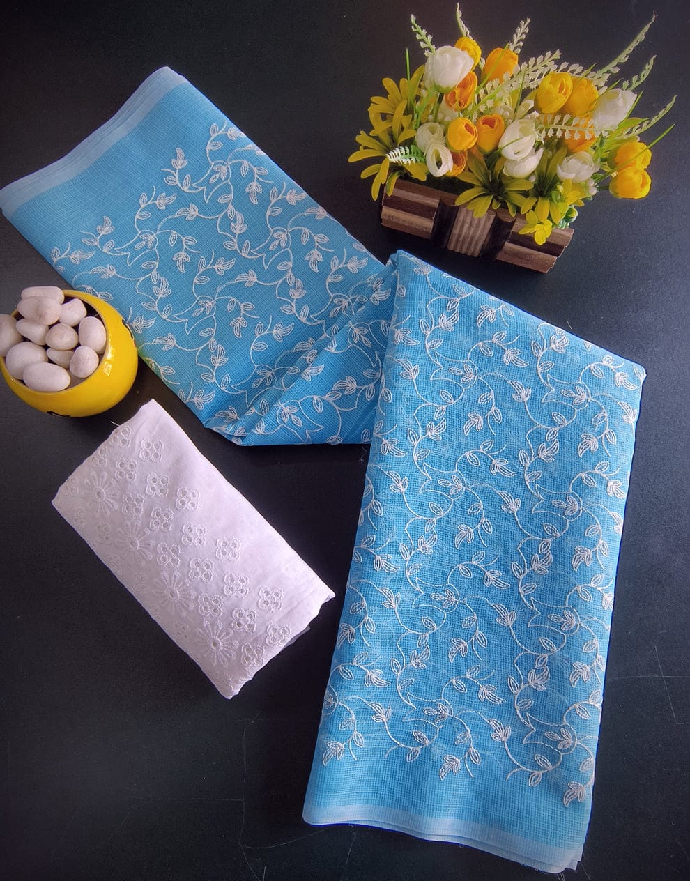 Graceful Blue Kota Embroidered Saree with Blouse