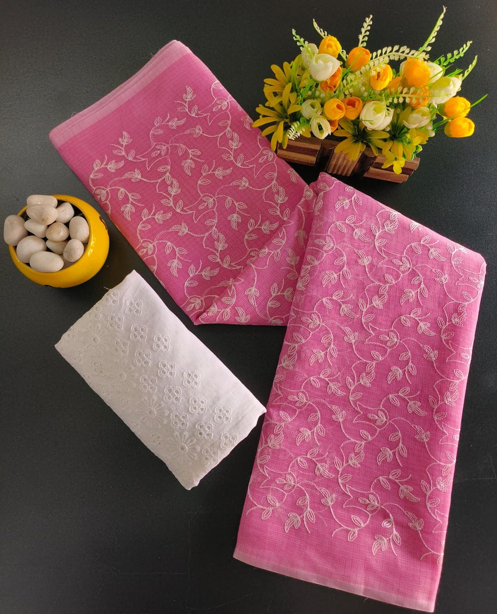 Graceful Pink Kota Embroidered Saree with Blouse