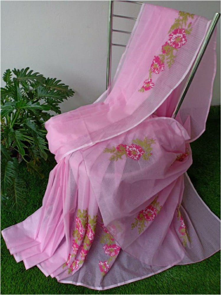 Floral Pink Grace Kota Doria Saree