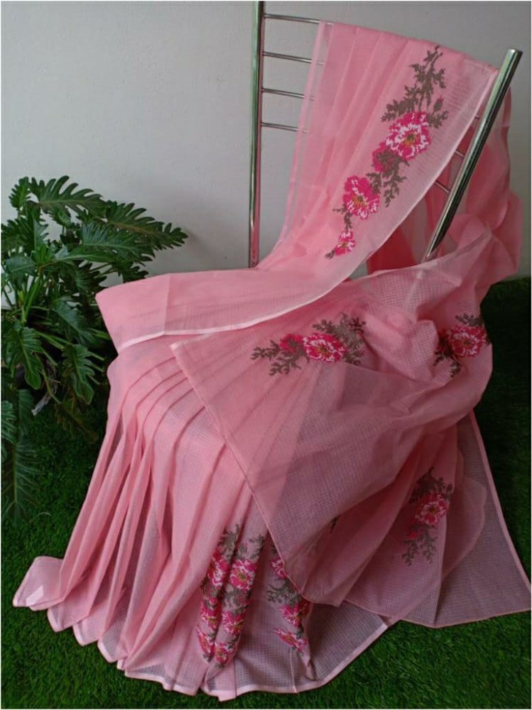 Floral Pink Grace Kota Doria Saree