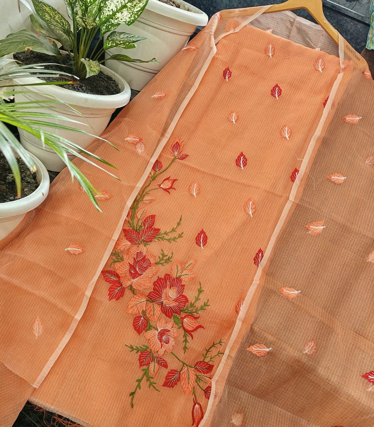 Rust Orange Kota Doria Cotton Dress Material