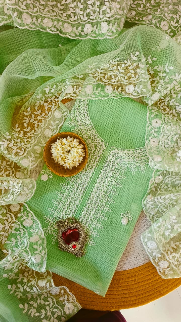 Pastel Green Kota Doria Cotton Dress Material