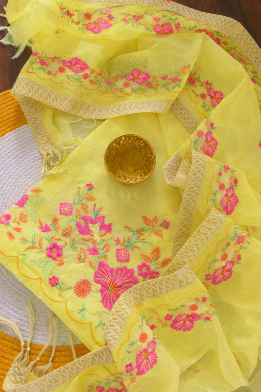 Azure Bloom Embroidery Dress Material