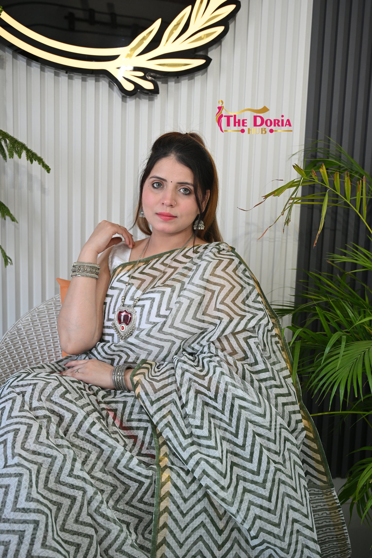 Chevron Print Kota Doria Saree