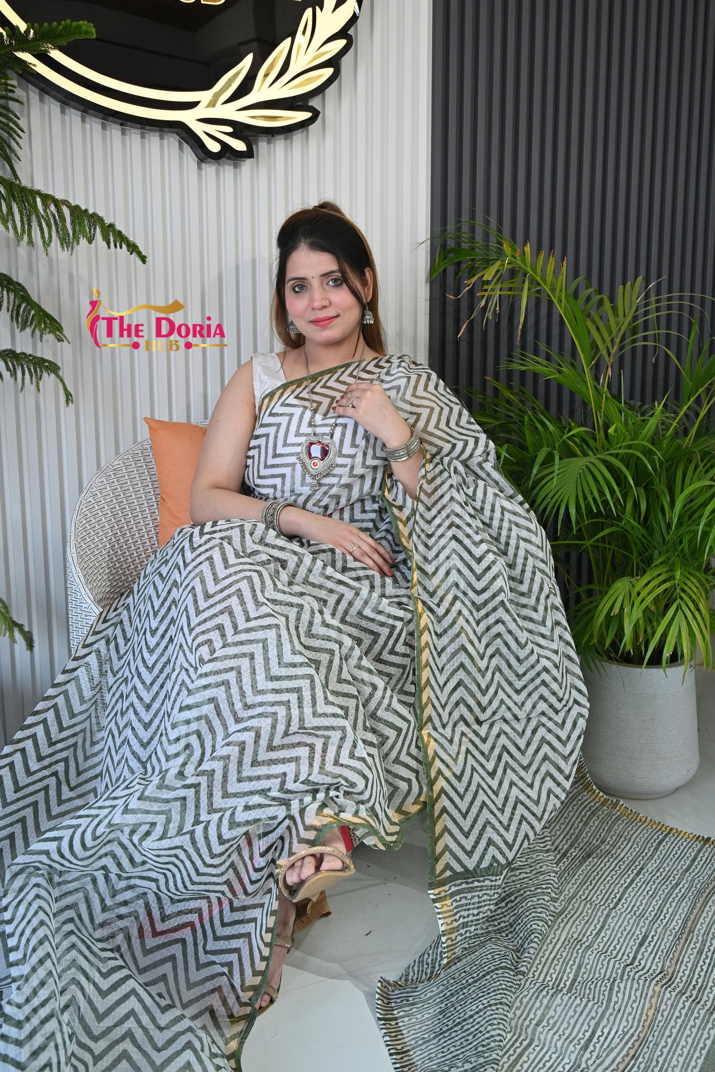 Chevron Print Kota Doria Saree