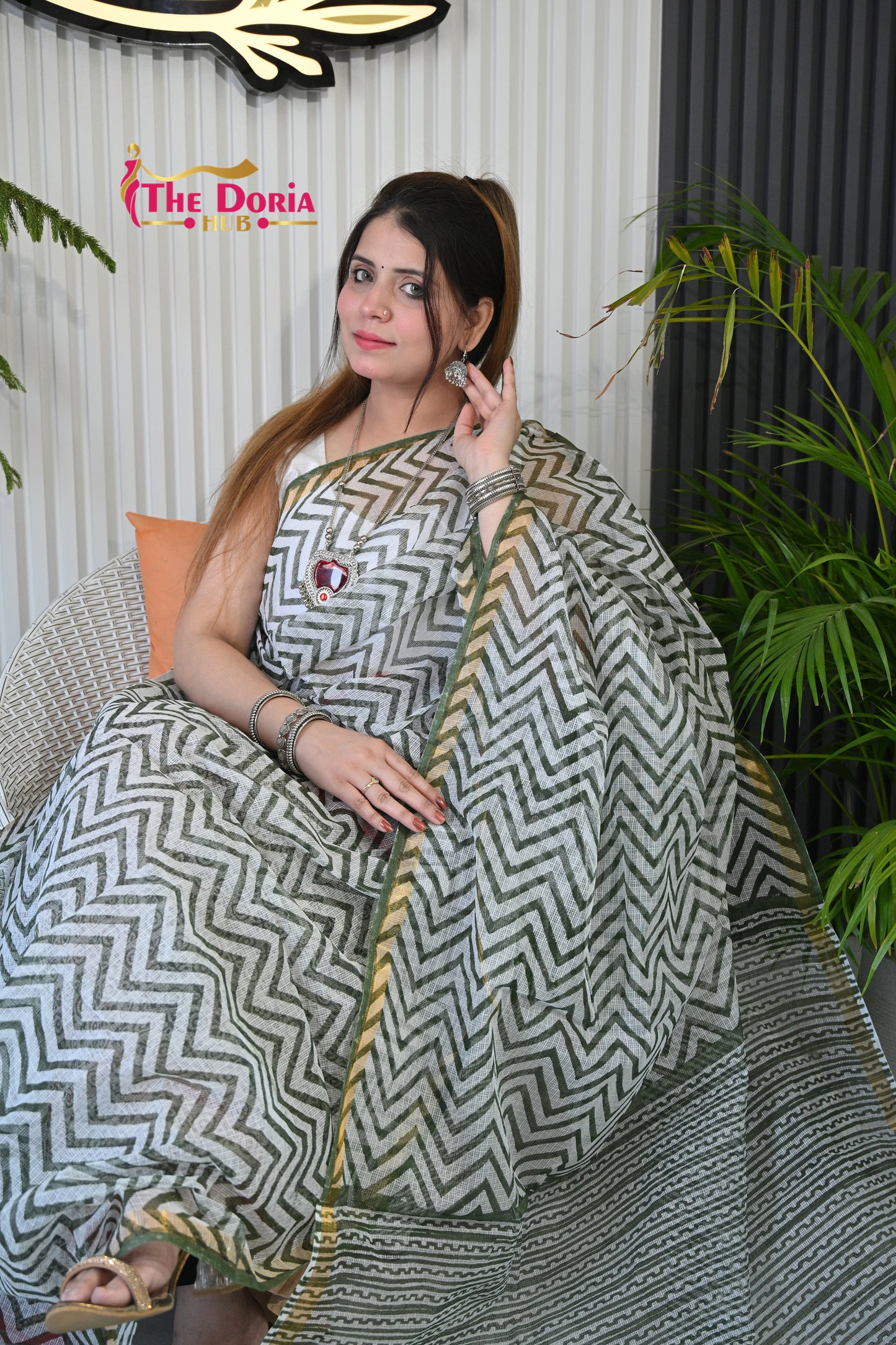 Chevron Print Kota Doria Saree