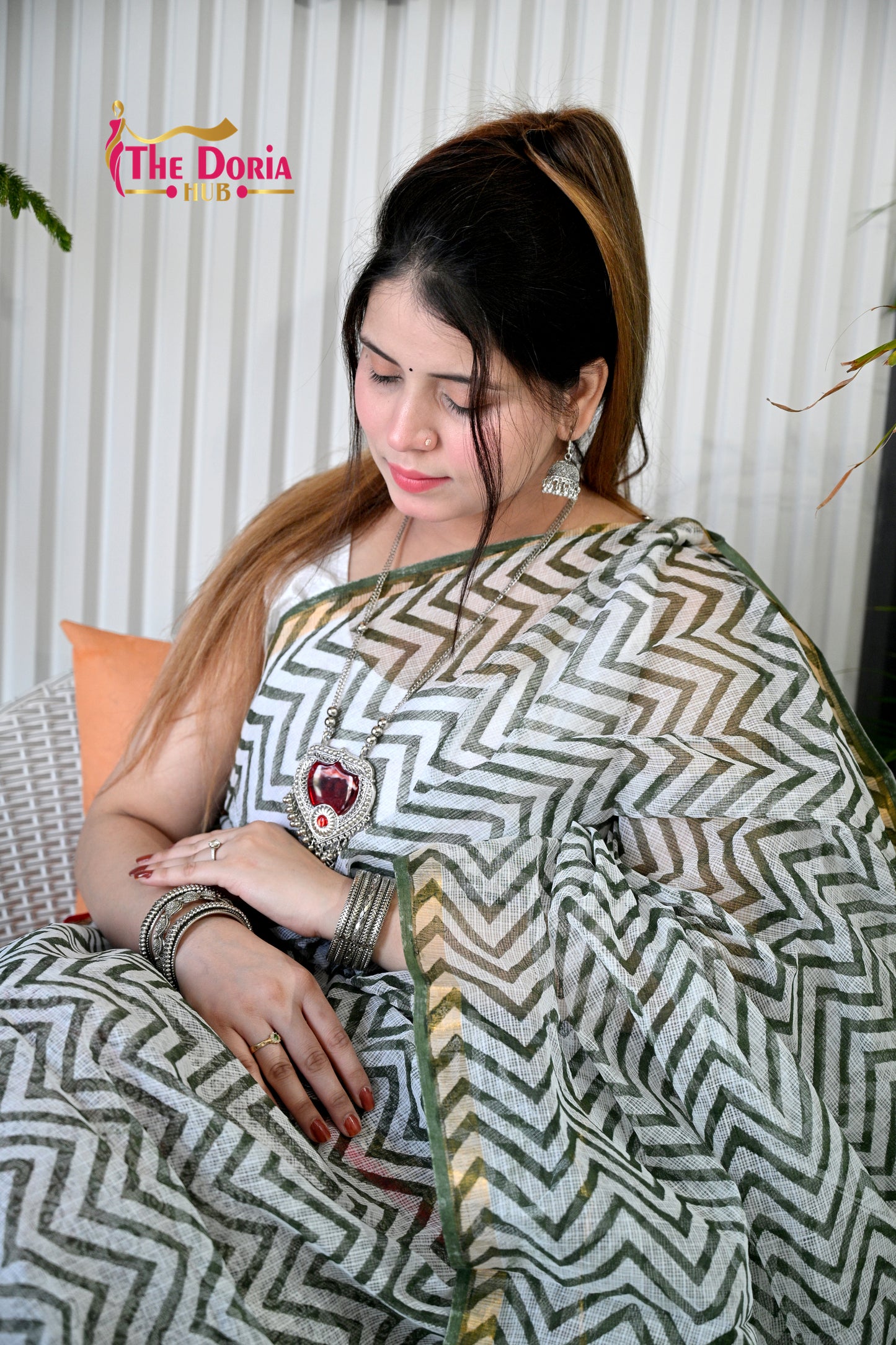 Chevron Print Kota Doria Saree