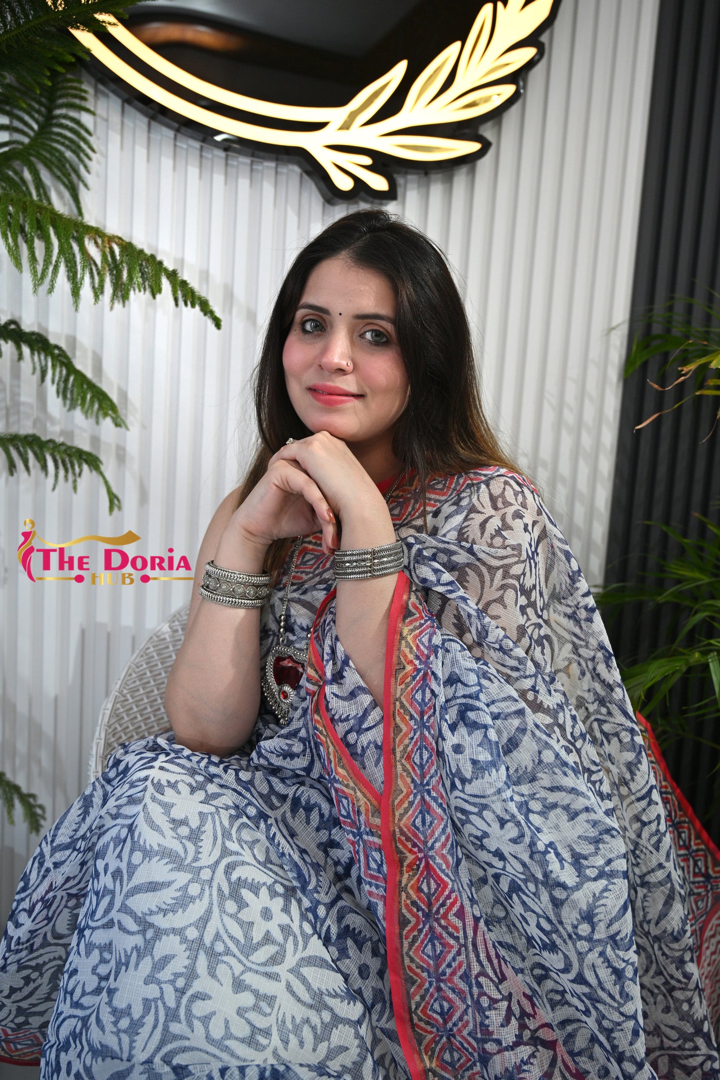 Floral Block Print Doria Saree