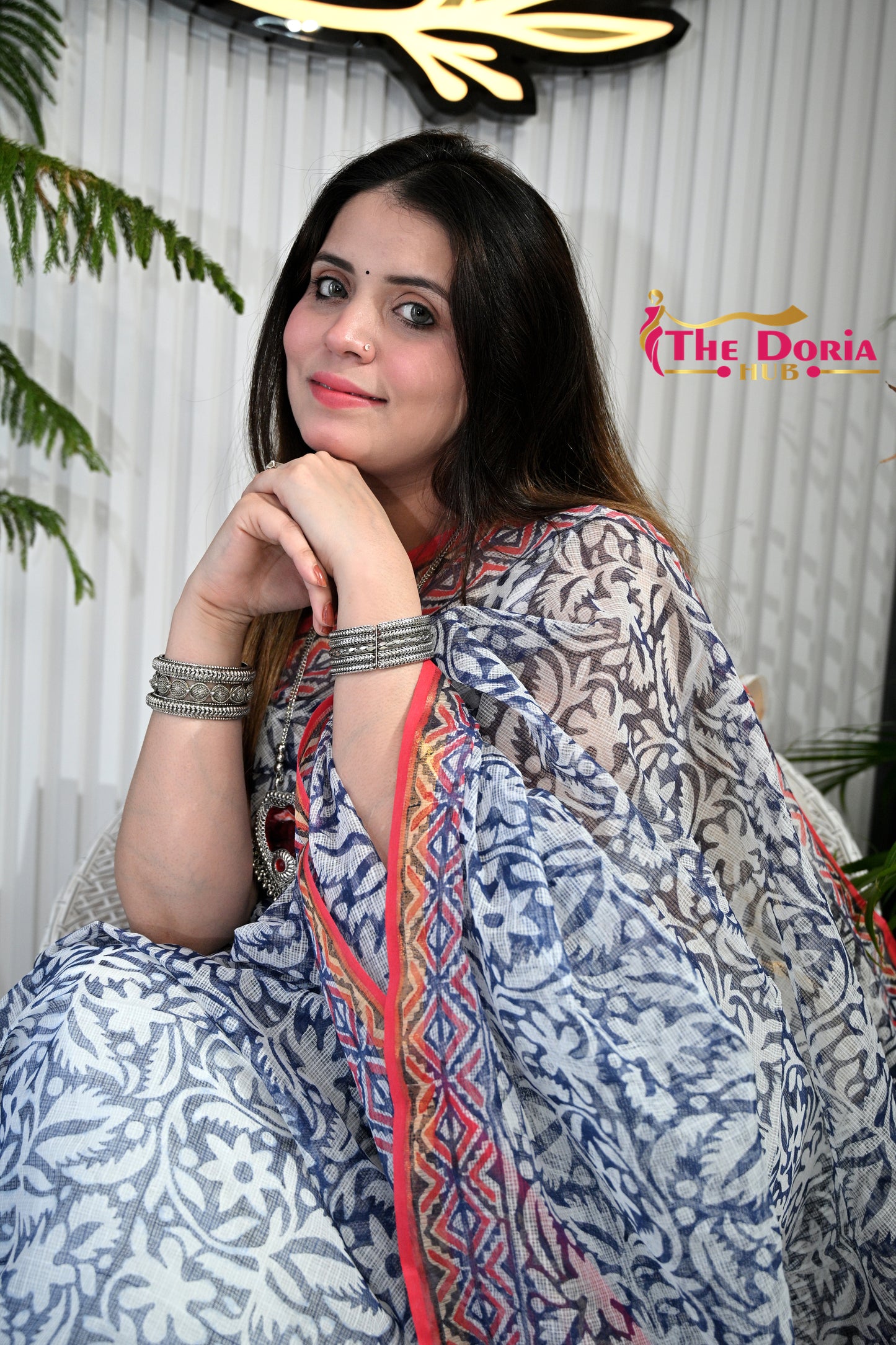 Floral Block Print Doria Saree