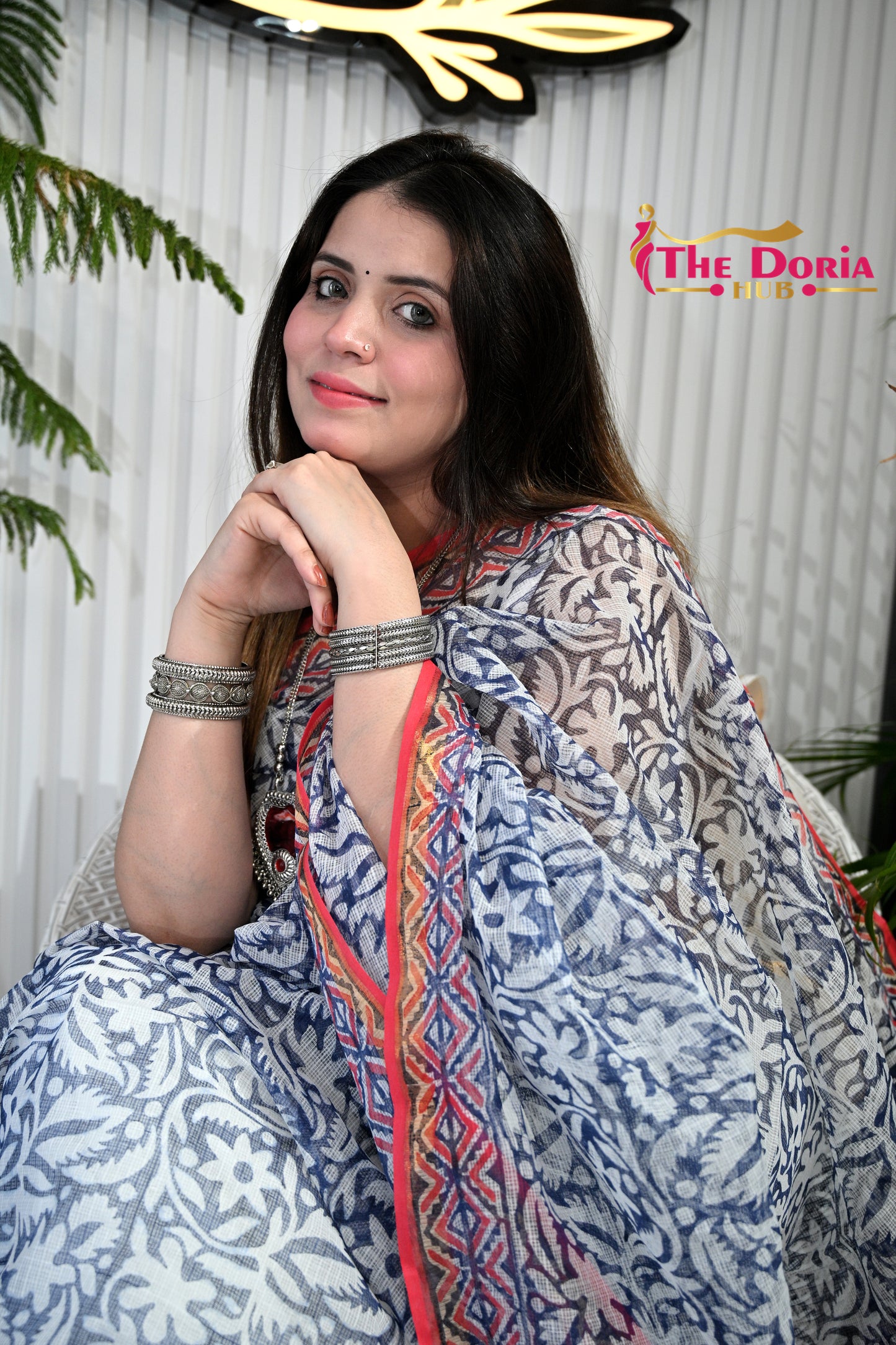 Floral Block Print Doria Saree