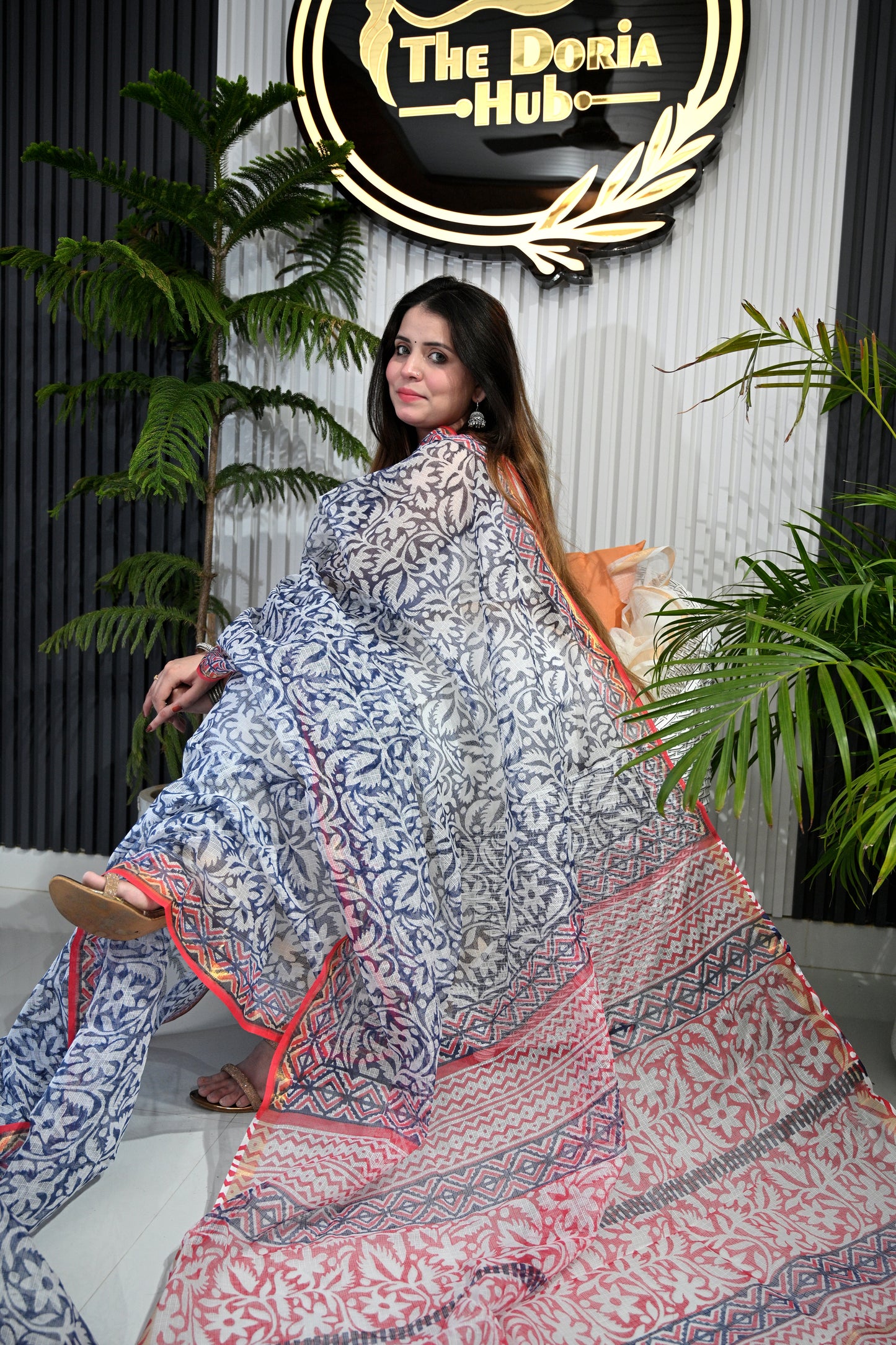 Floral Block Print Doria Saree