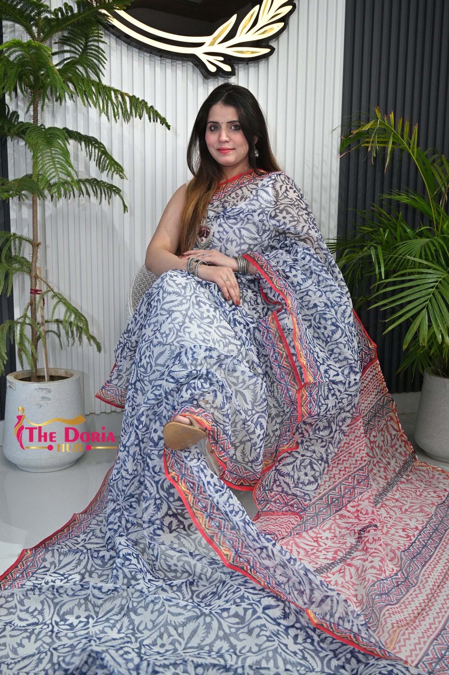 Floral Block Print Doria Saree