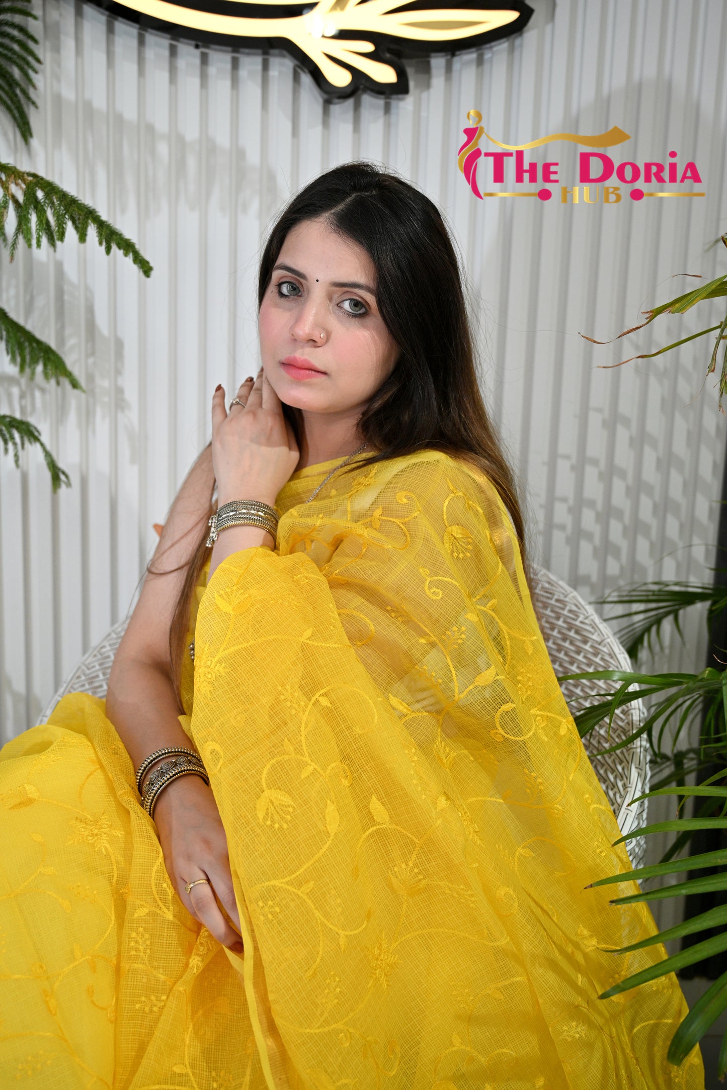 Bright Yellow Kota Doria Saree