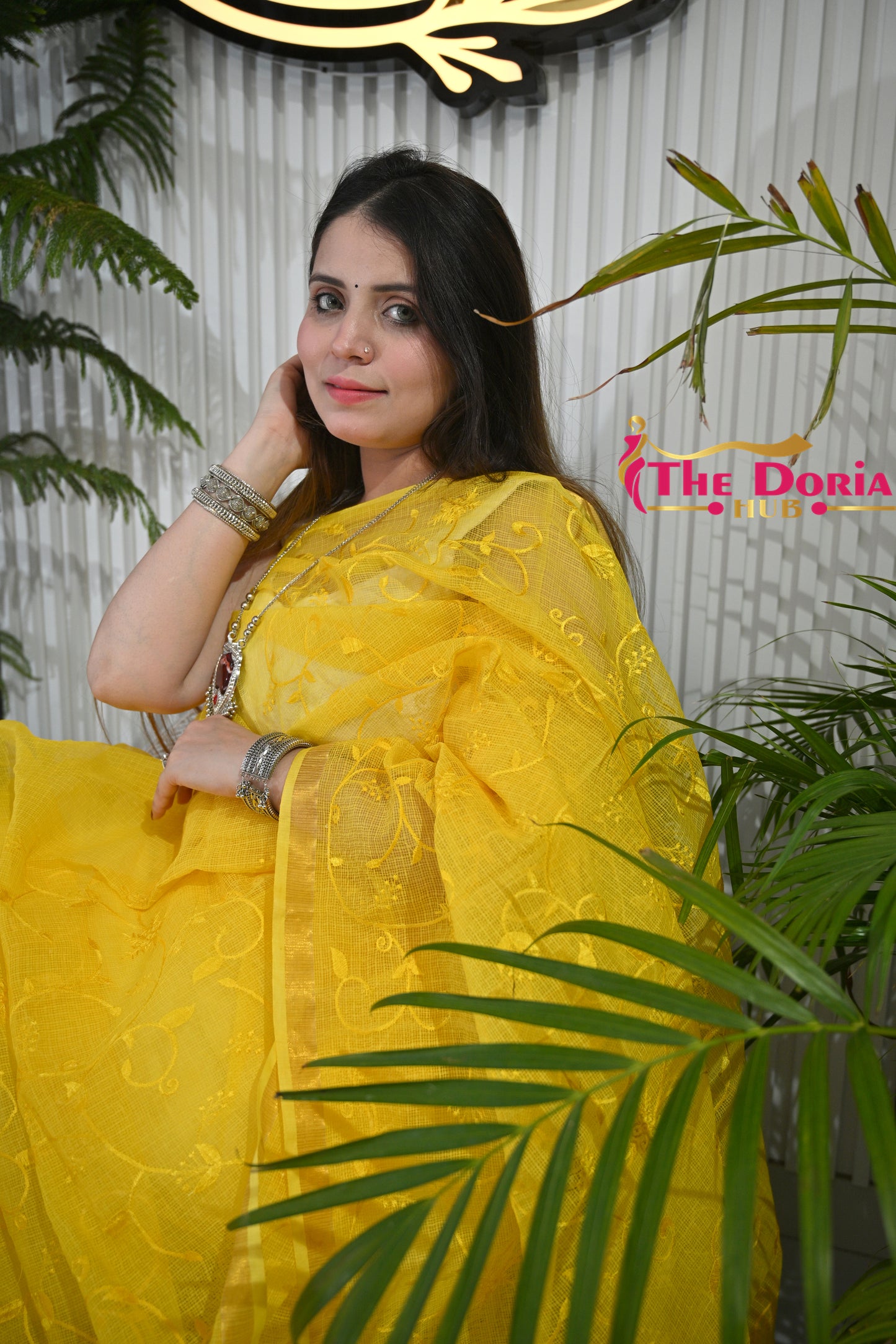 Bright Yellow Kota Doria Saree