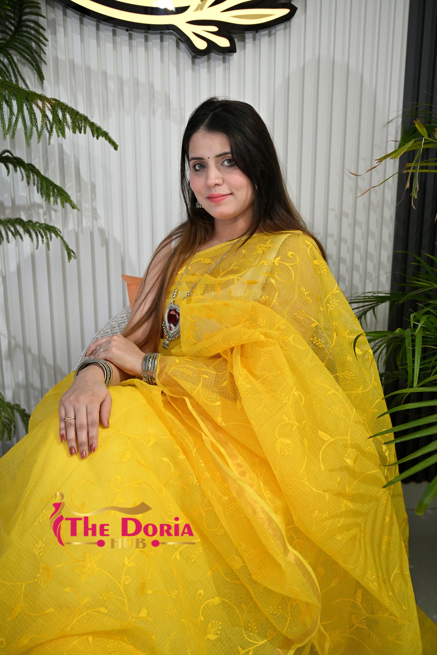 Bright Yellow Kota Doria Saree