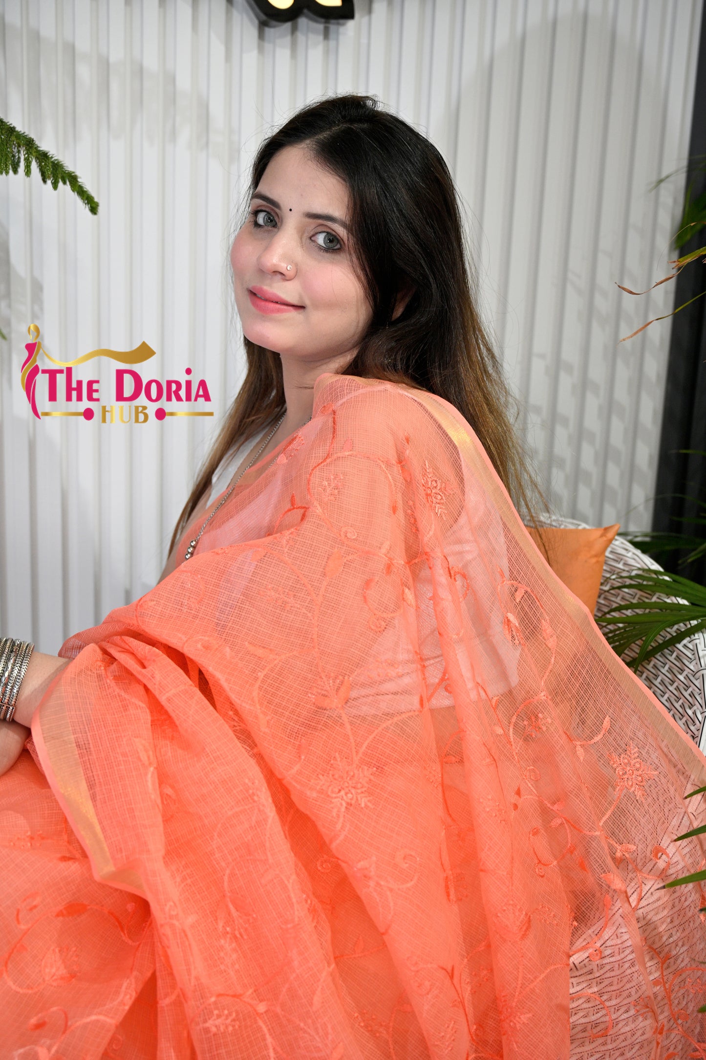 Embroidered Kota Doria Saree