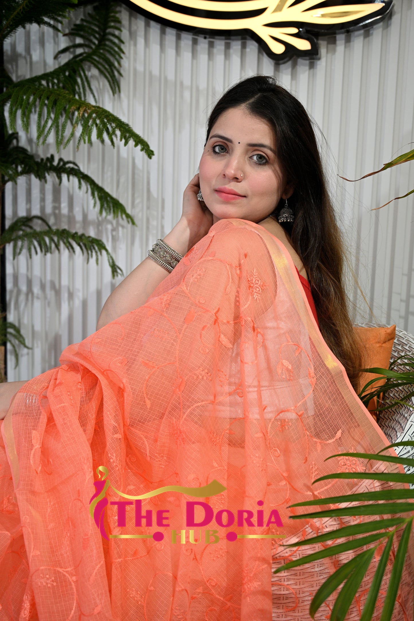 Embroidered Kota Doria Saree