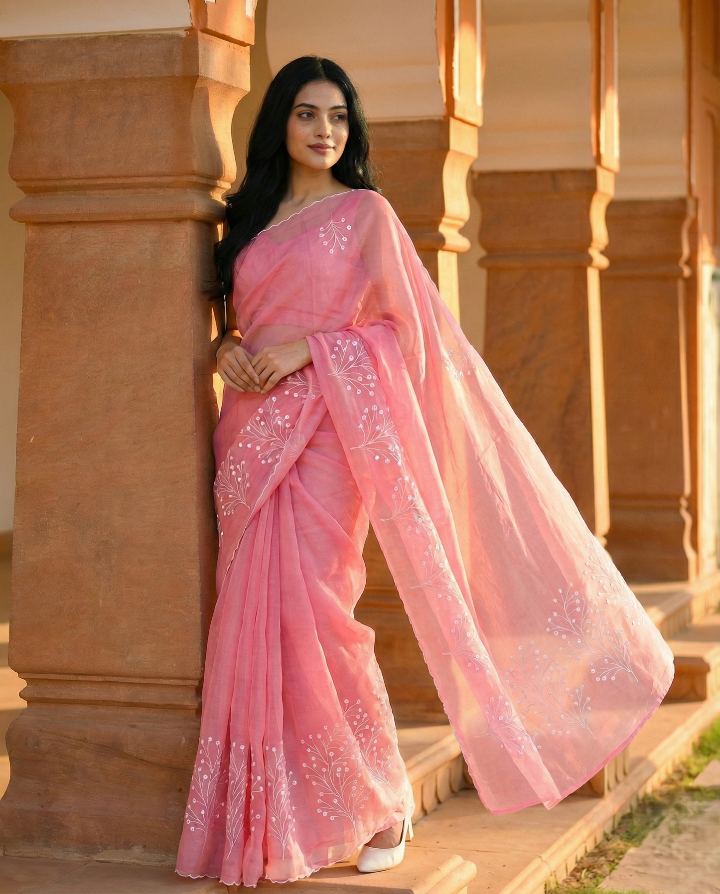 Stunning Pink Kota doria saree