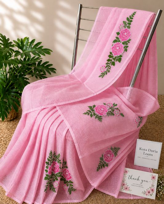 BLUSH ROSE KOTA DORIA SAREE