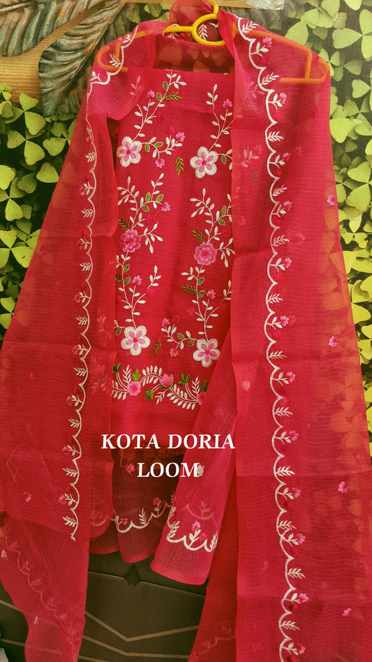 Rose Petal Charm Kota Doria Cotton Dress Material