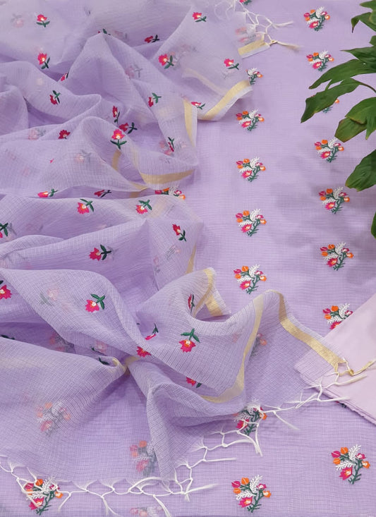Lavender Mist Kota Doria Cotton Dress Material with Bottom