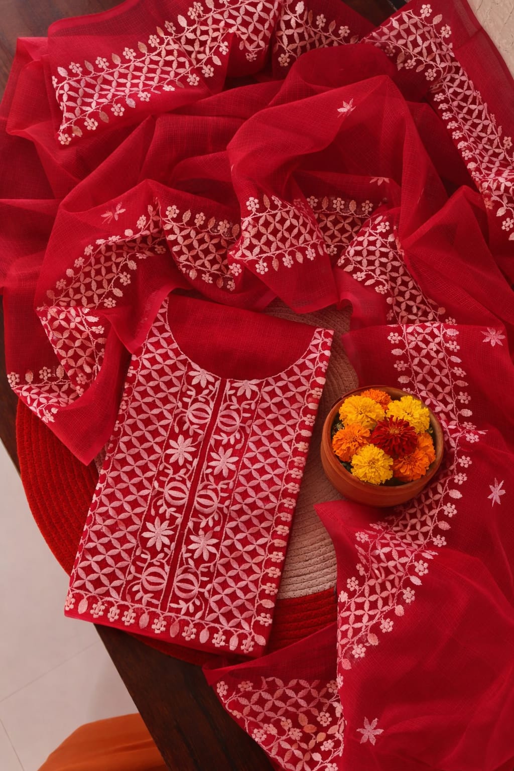 Ruby Red Kota Doria Cotton Dress Material